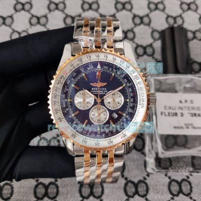 Replica Breitling Navitimer Blue Chronograph Dial 2-Tone Rose Gold Mens Watch 46MM